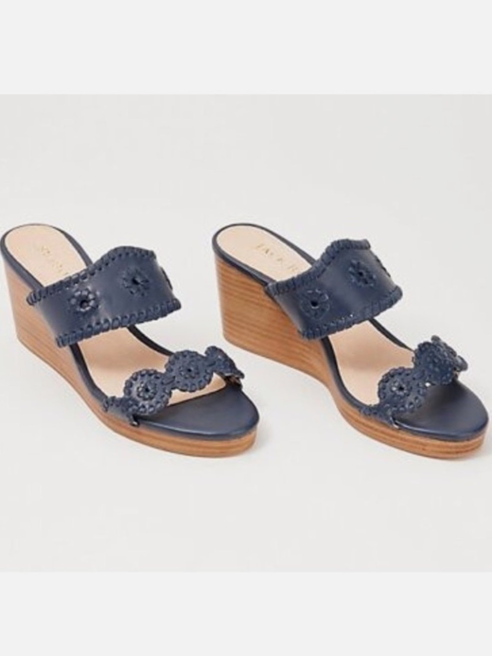 Jack Rogers Navy Leather Wedge Slide Sandals